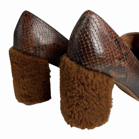 BCBGMAXAZRIA Lambo Furry Loafers Leather Heels Womens Sz 9 Brown Snakeskin - Picture 12 of 12